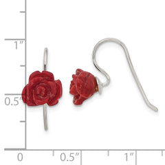 Sterling Silver 10mm Red Coral Rose Shepherd Hook Earrings