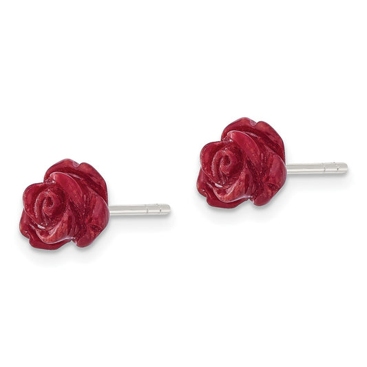 Sterling Silver 10mm Coral Rose Post Earrings