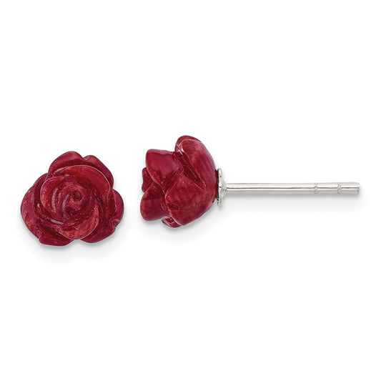 Sterling Silver 10mm Coral Rose Post Earrings