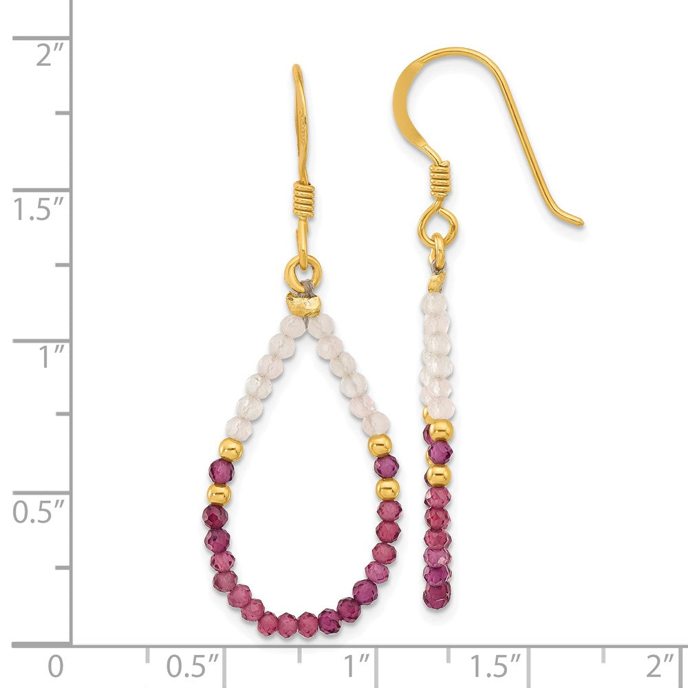 Yellow Gold-plated Sterling Silver Garnet and Rose Quartz Dangle Earrings