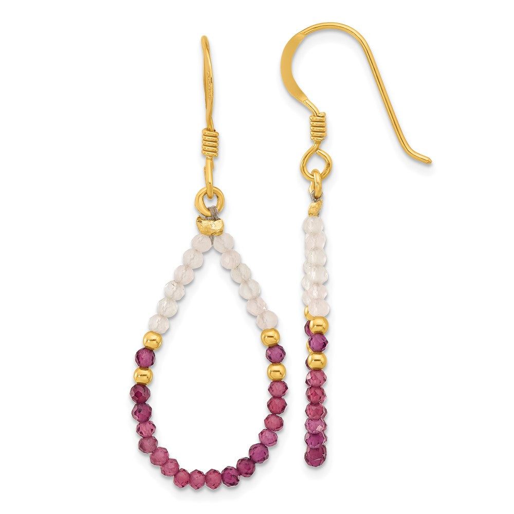 Yellow Gold-plated Sterling Silver Garnet and Rose Quartz Dangle Earrings