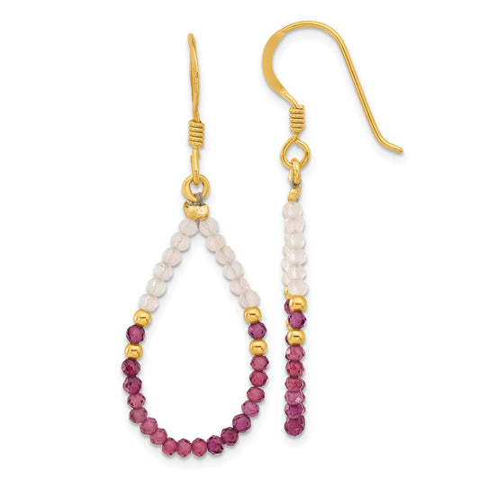Yellow Gold-plated Sterling Silver Garnet and Rose Quartz Dangle Earrings