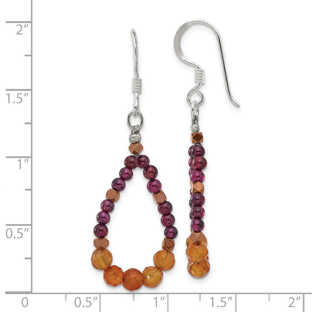 Sterling Silver Carnelian, Garnet and Hematite Shepherd Hook Earrings