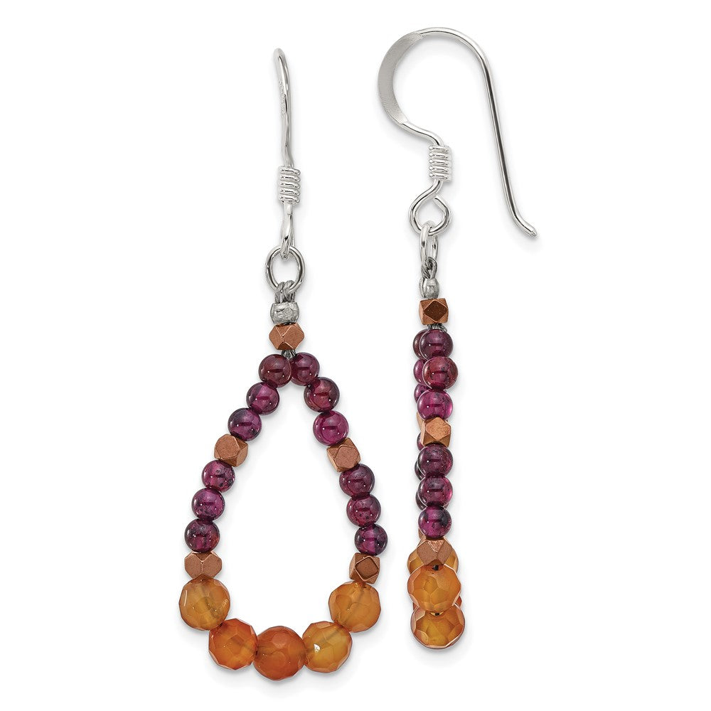 Sterling Silver Carnelian, Garnet and Hematite Shepherd Hook Earrings