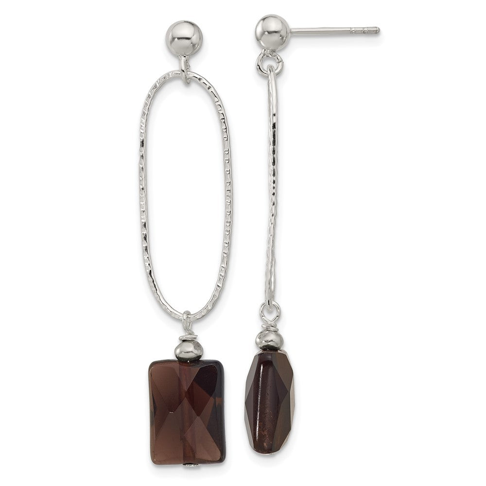 Sterling Silver Faceted Smokey Quartz Dangle Shepherd Hook Earrings