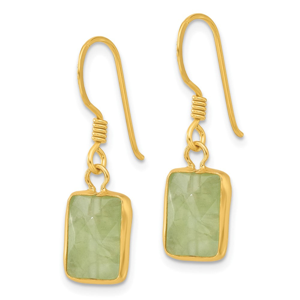 Yellow Gold-plated Sterling Silver Green Prehnite Dangle Earrings