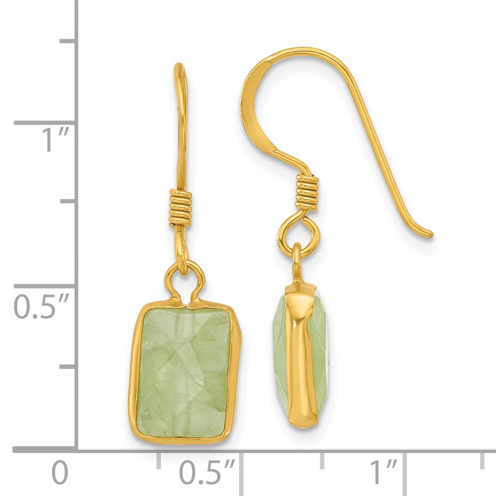 Yellow Gold-plated Sterling Silver Green Prehnite Dangle Earrings