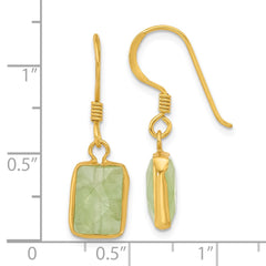 Yellow Gold-plated Sterling Silver Green Prehnite Dangle Earrings