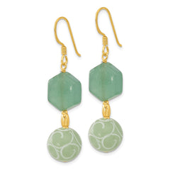 Yellow Gold-plated Sterling Silver Green Aventurine and Jade Dangle Earrings