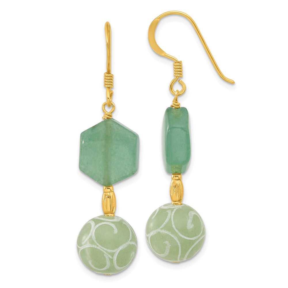 Yellow Gold-plated Sterling Silver Green Aventurine and Jade Dangle Earrings