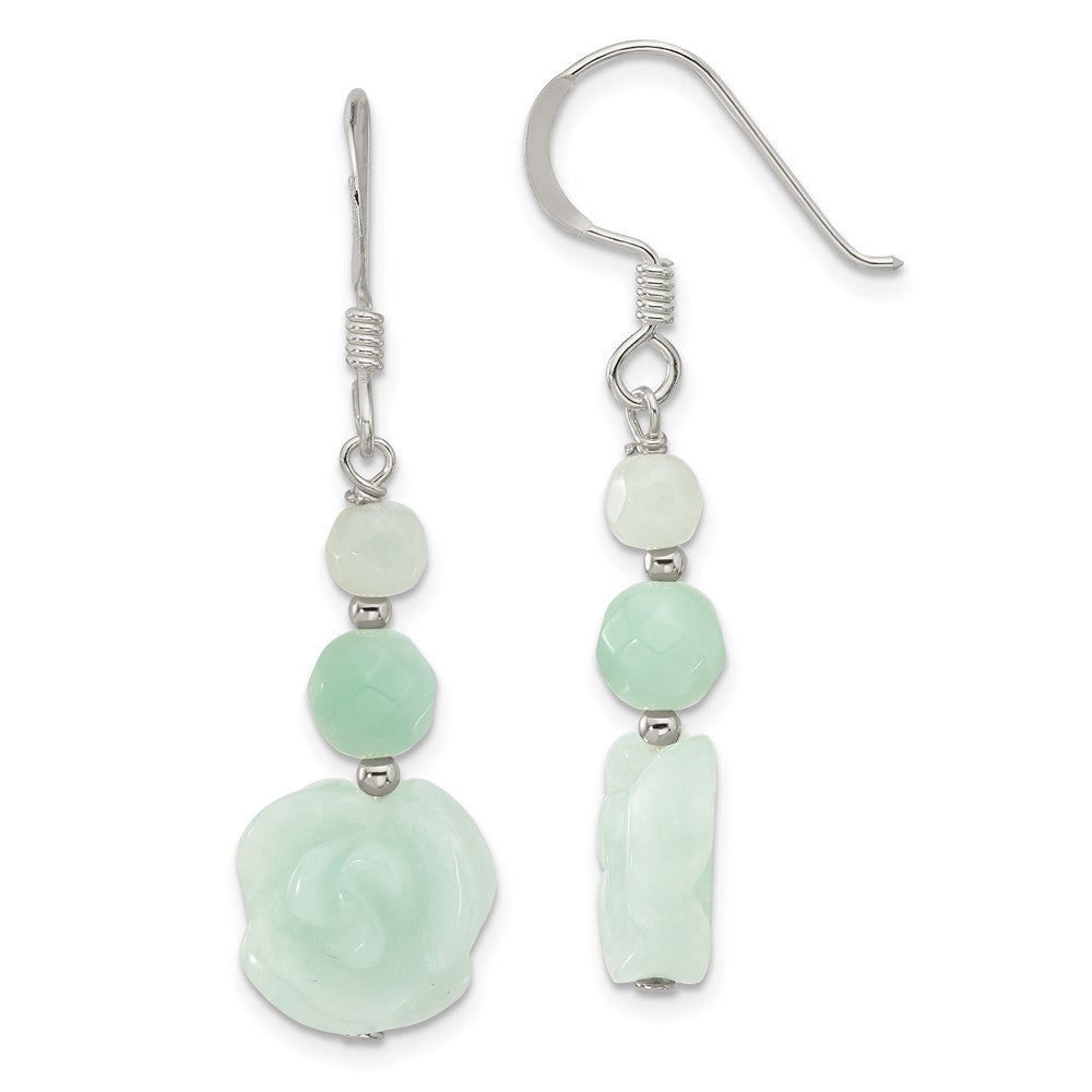 Sterling Silver Amazonite Rose Dangle Shepherd Hook Earrings