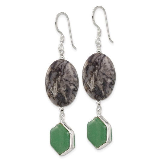 Sterling Silver Green Aventurine and Leopard Jasper Dangle Earrings