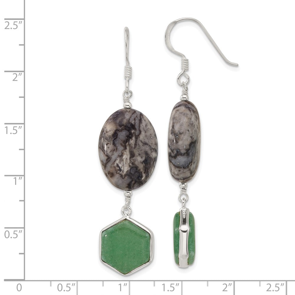 Sterling Silver Green Aventurine and Leopard Jasper Dangle Earrings