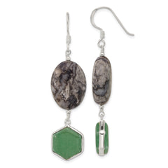 Sterling Silver Green Aventurine and Leopard Jasper Dangle Earrings