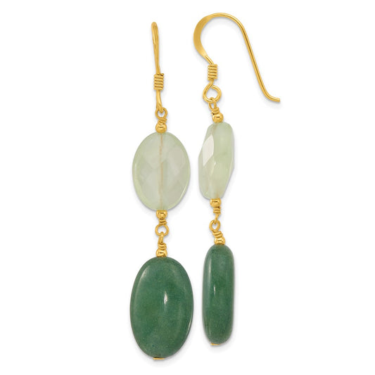 Yellow Gold-plated Sterling Silver Green Agate and Prehnite Earrings