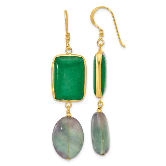 Yellow Gold-plated Sterling Silver Aventurine and Fluorite Dangle Earrings