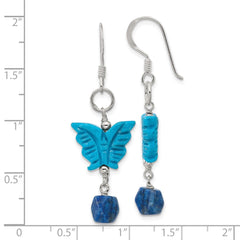 Sterling Silver Howlite and Lapis Butterfly Dangle Earrings