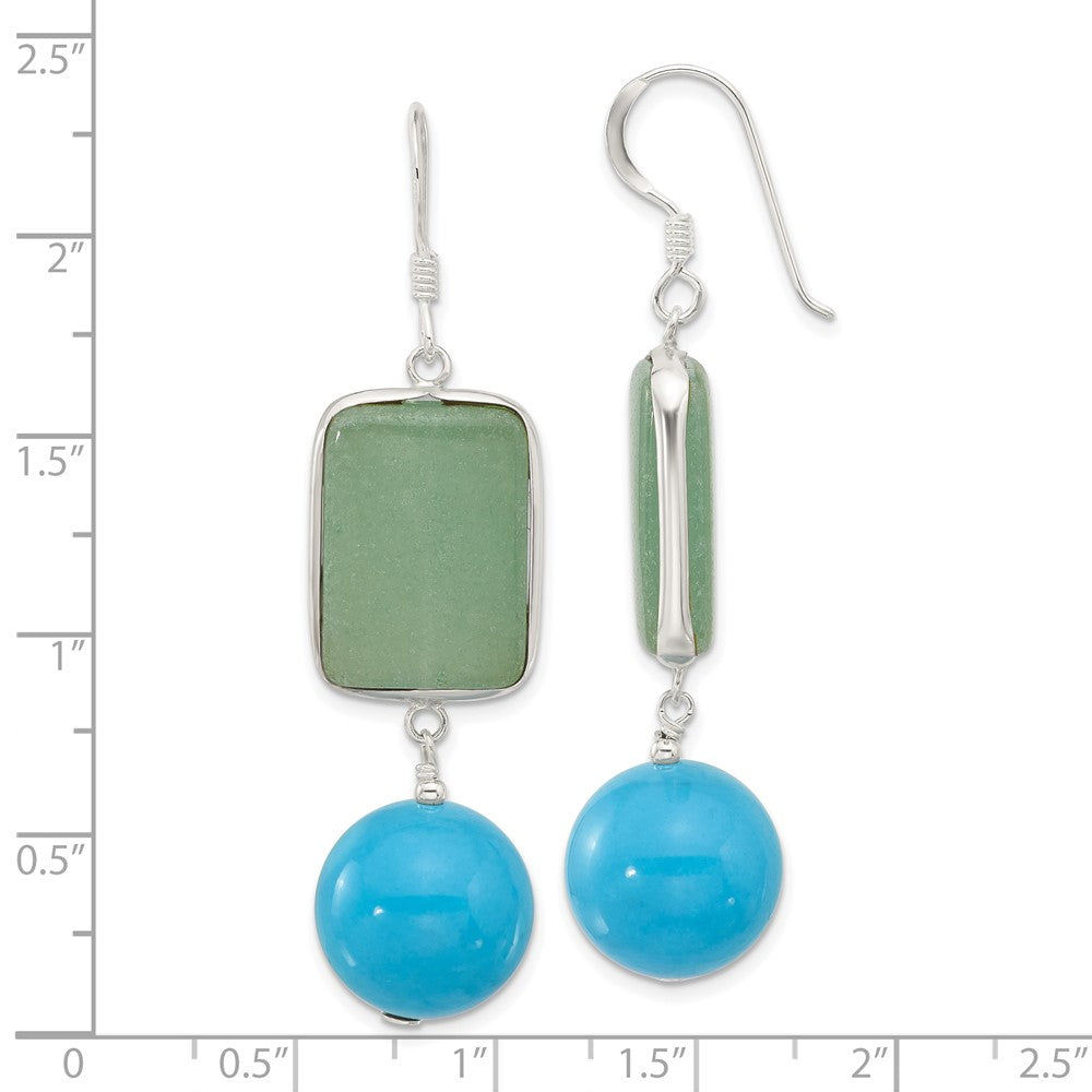 Sterling Silver Aventurine and Reconstructed Turquoise Dangle Earrings