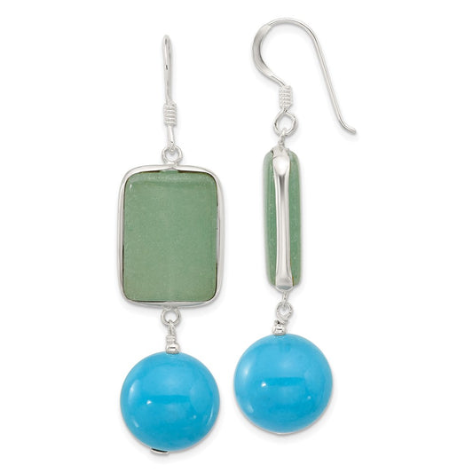 Sterling Silver Aventurine and Reconstructed Turquoise Dangle Earrings