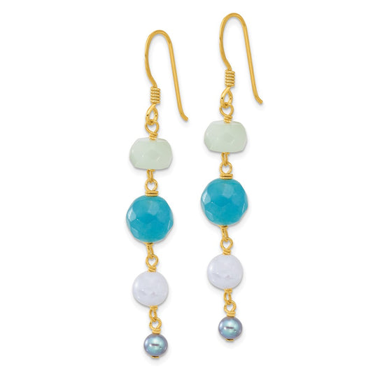Yellow Gold-plated Sterling Silver FWC Pearl Amazonite Agate Jade Earrings