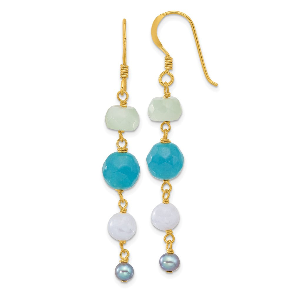 Yellow Gold-plated Sterling Silver FWC Pearl Amazonite Agate Jade Earrings