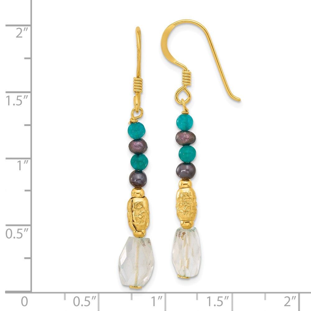Yellow Gold-plated Sterling Silver Black FWC Pearl and Blue Quartz Earrings