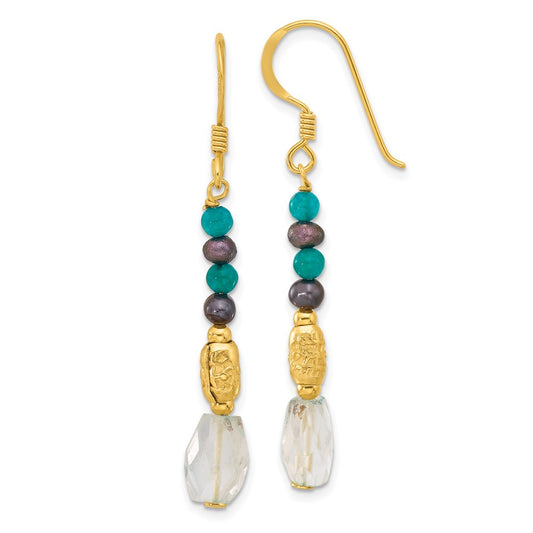 Yellow Gold-plated Sterling Silver Black FWC Pearl and Blue Quartz Earrings