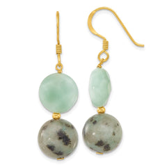 Yellow Gold-plated Sterling Silver Amazonite and Kiwi Jasper Dangle Earrings