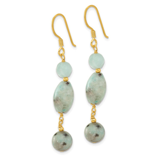 Yellow Gold-plated Sterling Silver Amazonite and Kiwi Jasper Dangle Earrings