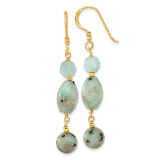 Yellow Gold-plated Sterling Silver Amazonite and Kiwi Jasper Dangle Earrings