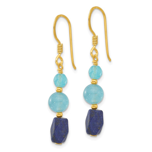Yellow Gold-plated Sterling Silver Lapis and Blue Quartz Dangle Earrings