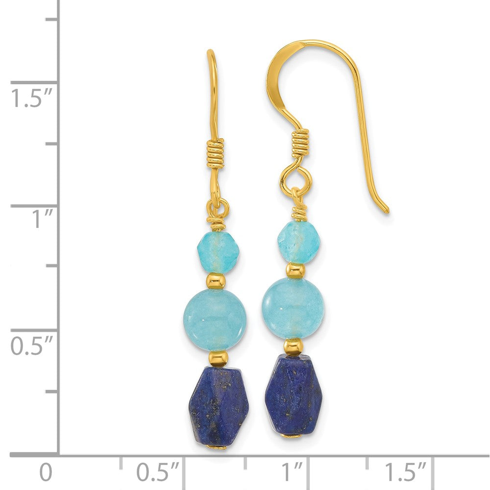 Yellow Gold-plated Sterling Silver Lapis and Blue Quartz Dangle Earrings