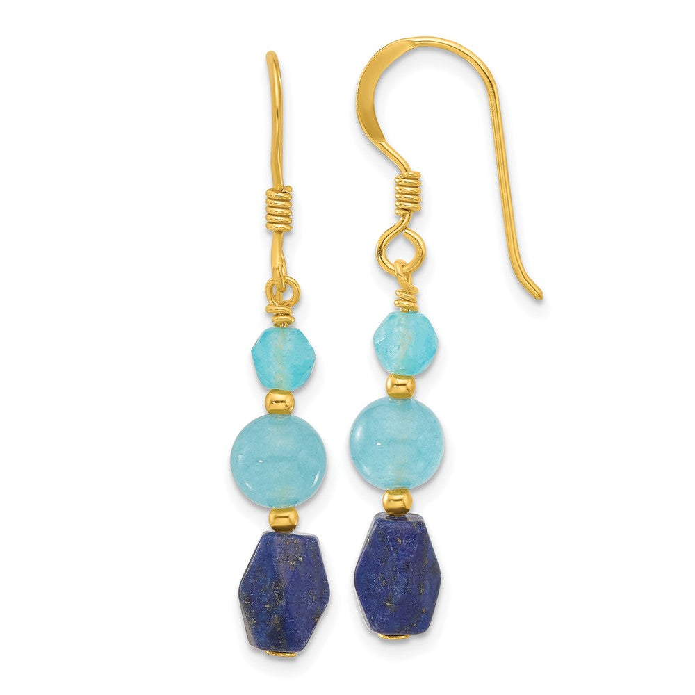 Yellow Gold-plated Sterling Silver Lapis and Blue Quartz Dangle Earrings