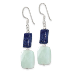 Sterling Silver Amazonite and Lapis Dangle Shepherd Hook Earrings