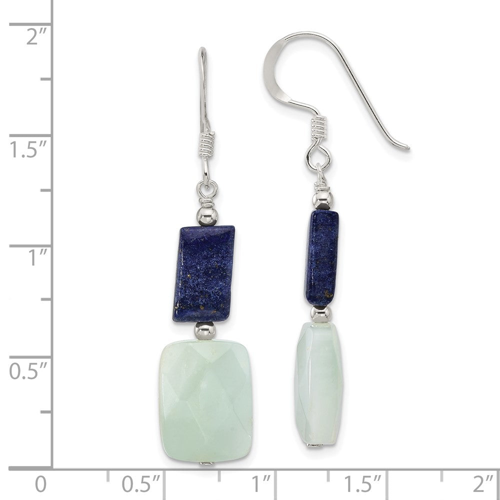 Sterling Silver Amazonite and Lapis Dangle Shepherd Hook Earrings