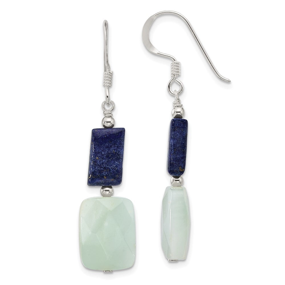 Sterling Silver Amazonite and Lapis Dangle Shepherd Hook Earrings