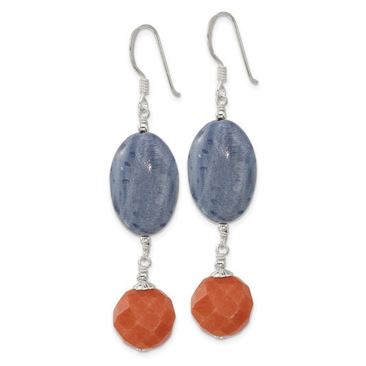 Sterling Silver Red Aventurine and Denim Coral Dangle Earrings