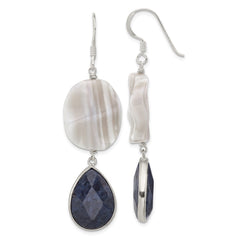 Sterling Silver Grey Agate and Lapis Dangle Shepherd Hook Earrings