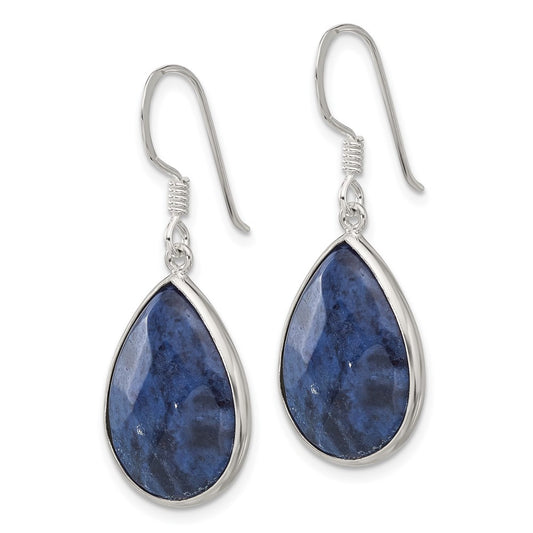 Sterling Silver Faceted Lapis Dangle Shepherd Hook Earrings