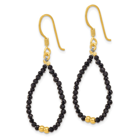 Yellow Gold-plated Sterling Silver Black Spinel Dangle Earrings