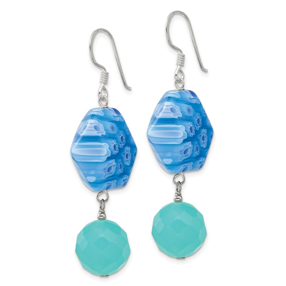 Sterling Silver Blue Crystal and Kangsai Glass Bead Earrings