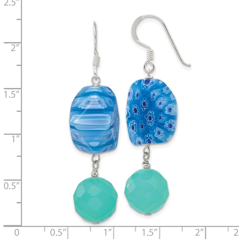 Sterling Silver Blue Crystal and Kangsai Glass Bead Earrings