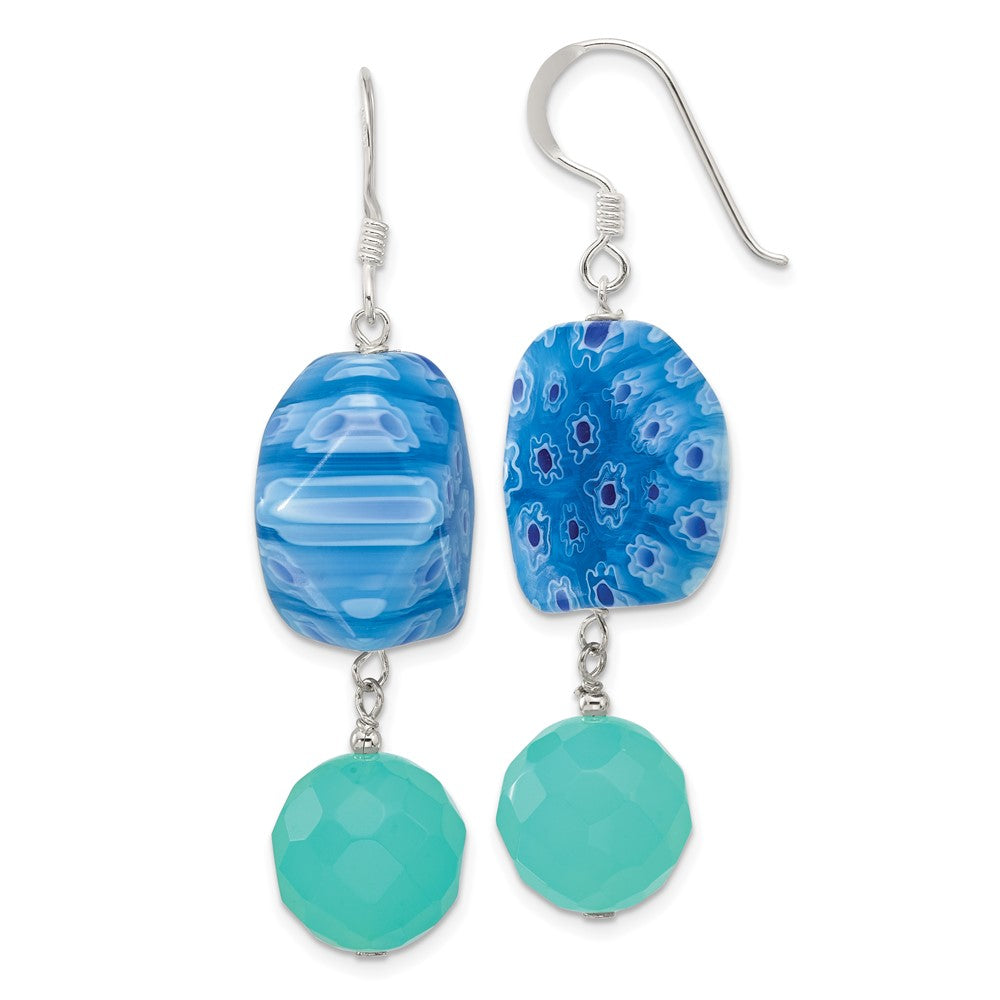 Sterling Silver Blue Crystal and Kangsai Glass Bead Earrings