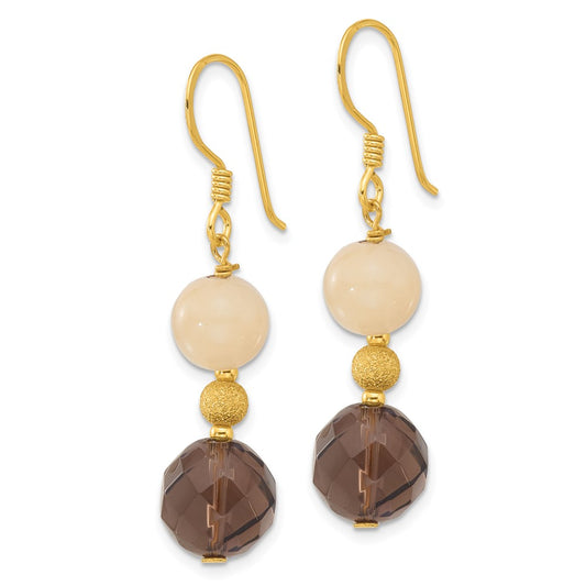 Yellow Gold-plated Sterling Silver Yellow Jade and Smokey Quartz Earrings