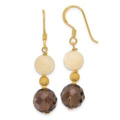 Yellow Gold-plated Sterling Silver Yellow Jade and Smokey Quartz Earrings