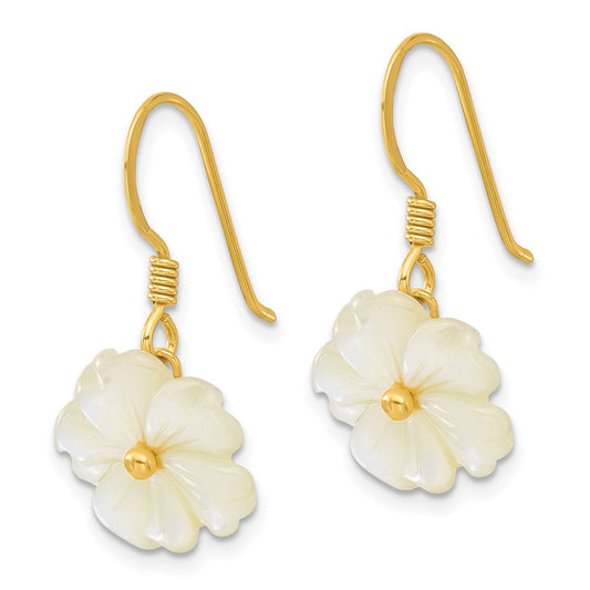 Yellow Gold-plated Sterling Silver Mother of Pearl Flower Dangle Earrings