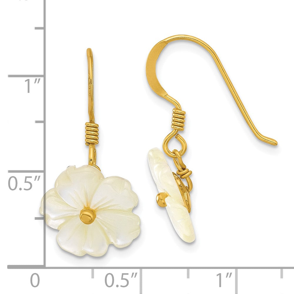 Yellow Gold-plated Sterling Silver Mother of Pearl Flower Dangle Earrings