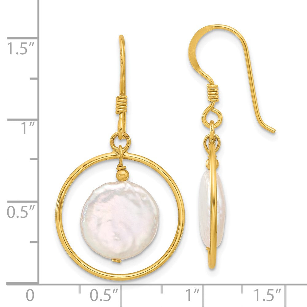 Yellow Gold-plated Sterling Silver Coin FWC Pearl Earrings