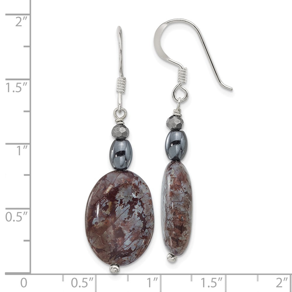 Sterling Silver Hematite, Jasper and Crystal Dangle Earrings