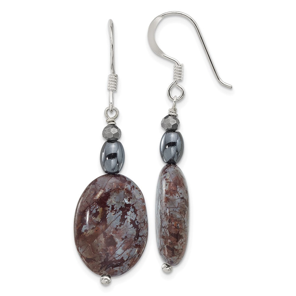 Sterling Silver Hematite, Jasper and Crystal Dangle Earrings